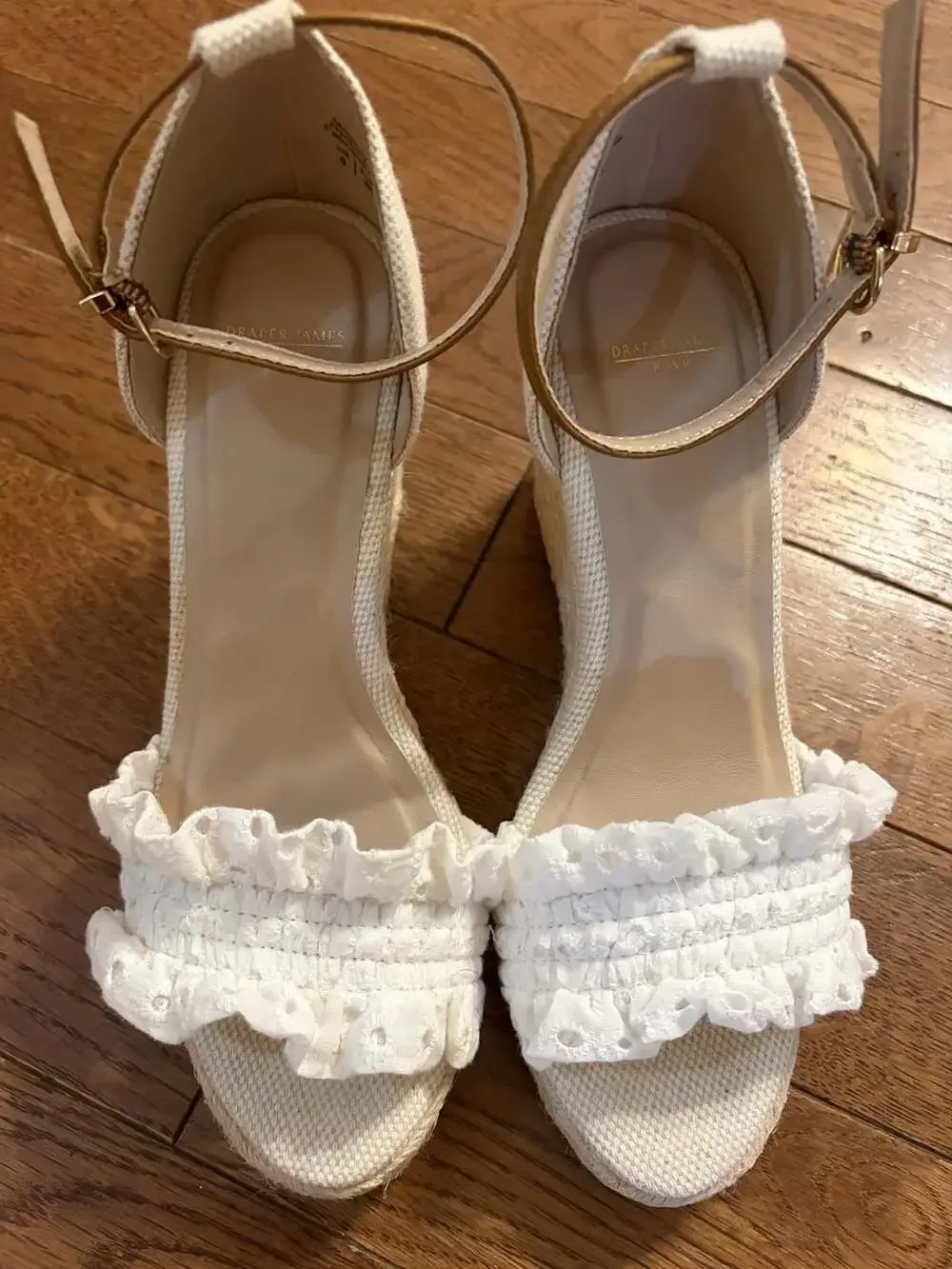 Draper James RSVP Gabrielle Women's White Eyelet Ruffle Wedge Espadrille Sandals